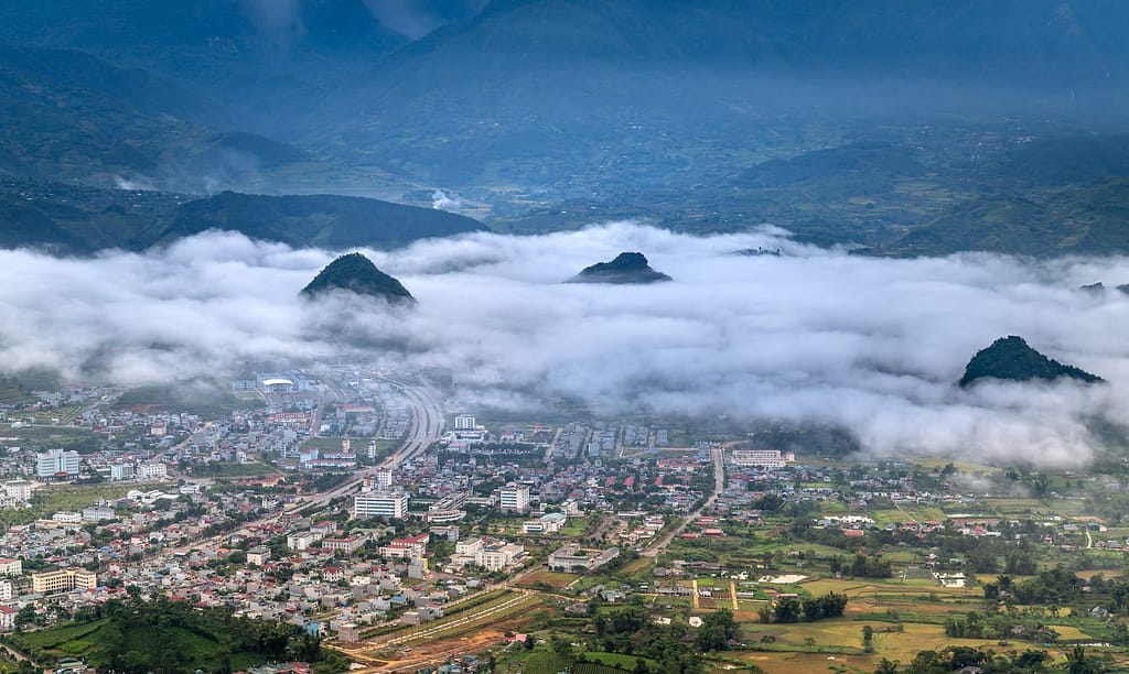 aerial view of lai chau city vietnam